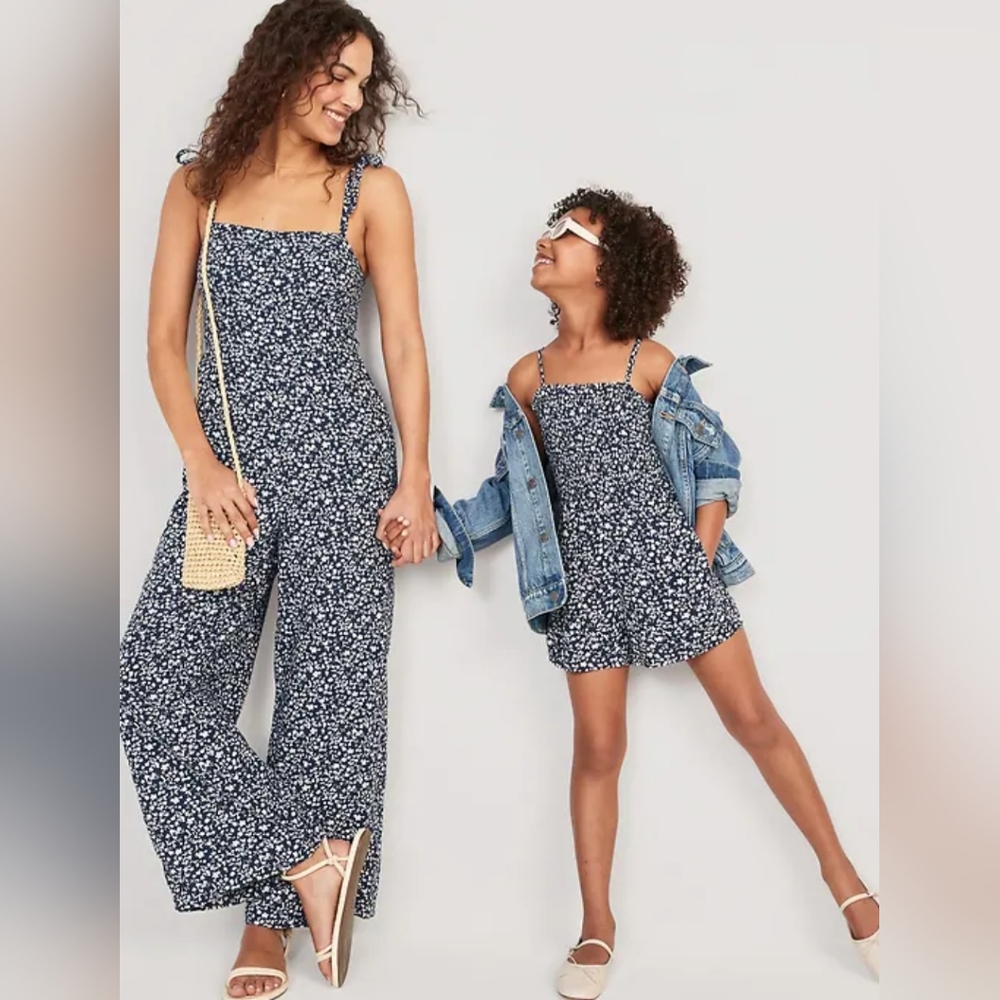 Old Navy Ditzy Floral Linen Blend Tie Shoulder Corset Cami Jumpsuit Size M